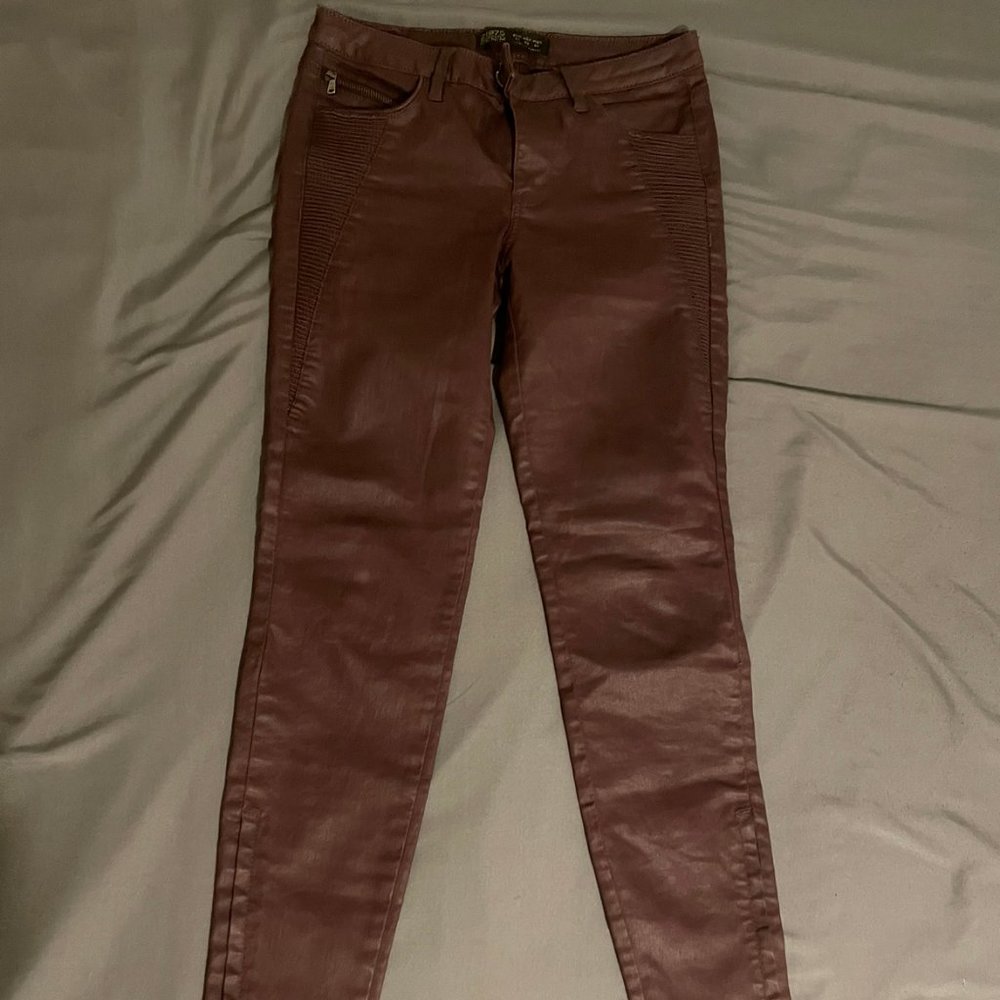Maroon Faux Leather Skinny Pants